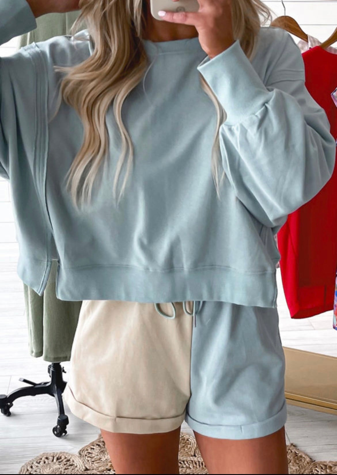 Split hem colorblock sweatshirt set