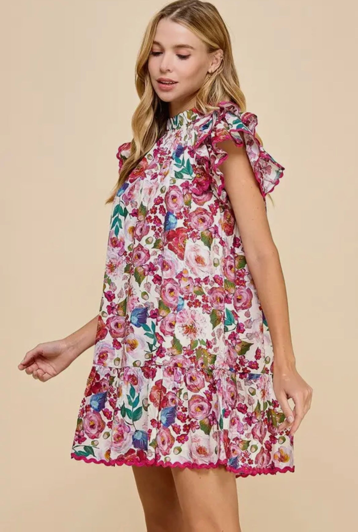 Floral sleeve detail dress