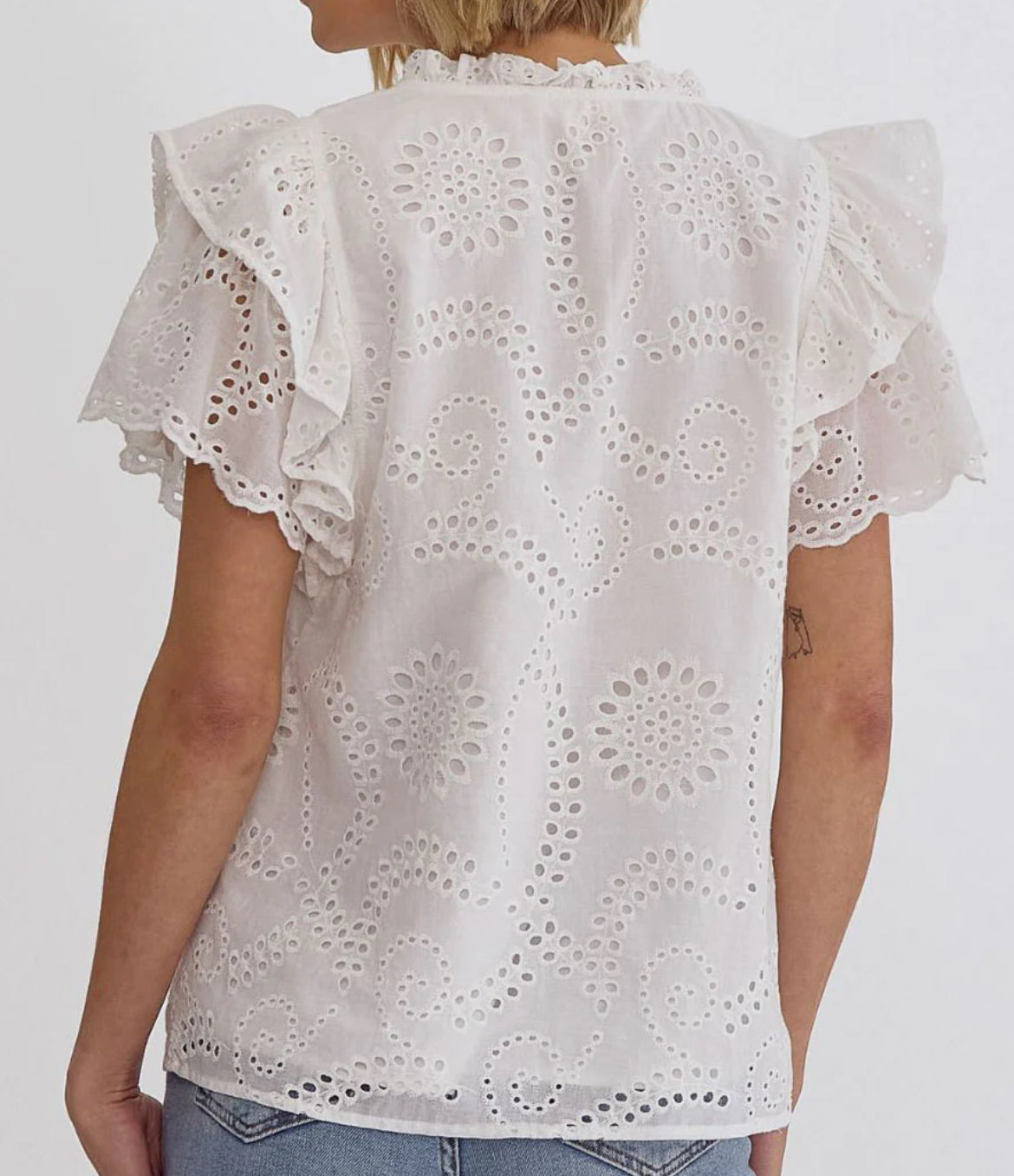 White eyelet top