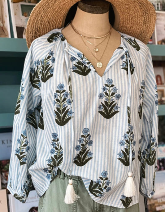 Floral stripe tassel top