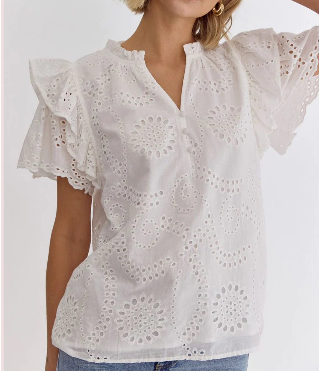 White eyelet top