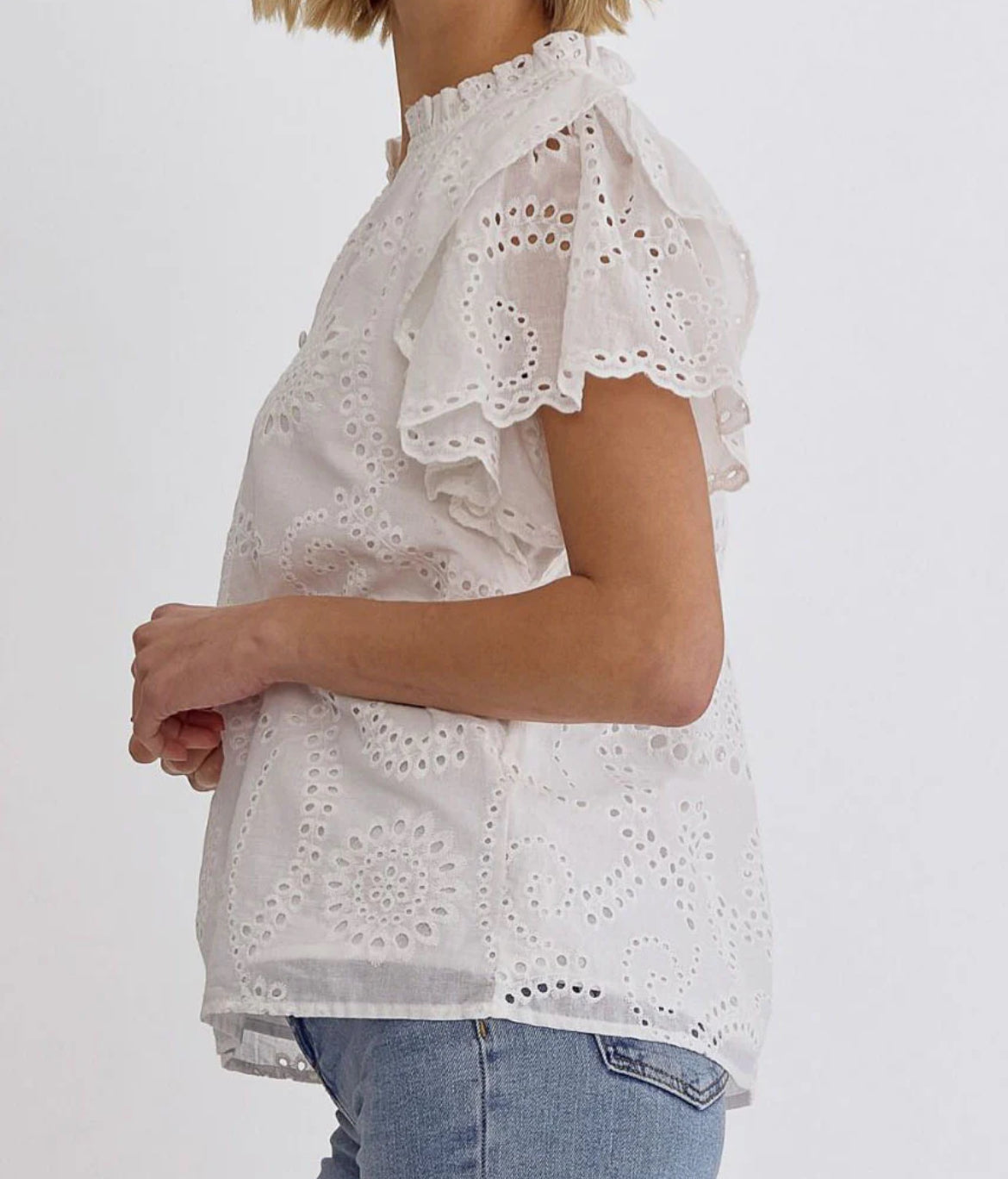 White eyelet top