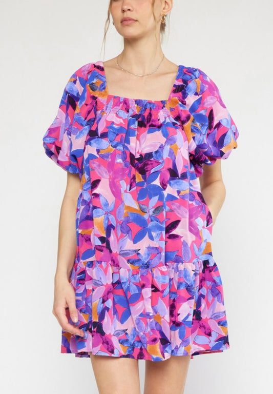 Floral square neckline dress