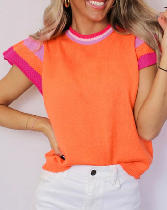 Flutter colorblock sleeve sweater top