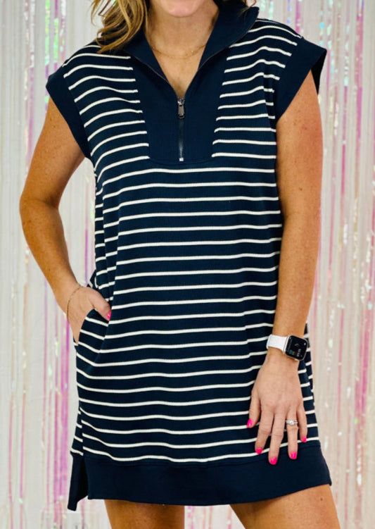 Navy blue striped dress