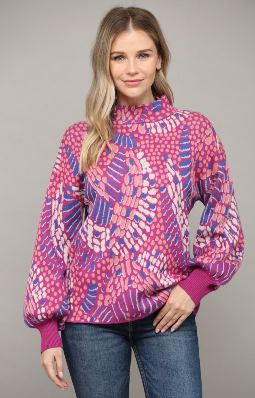 Mock neck abstract top