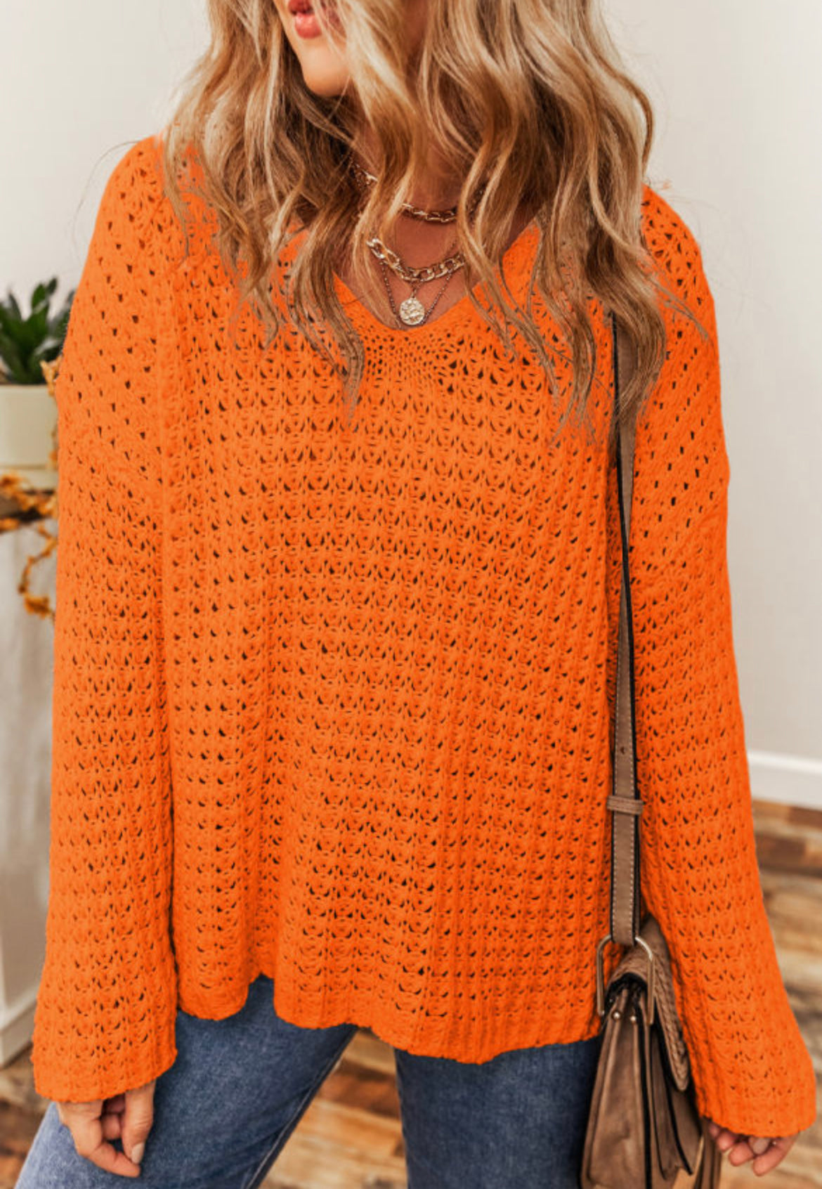 Orange Crochet Sweater