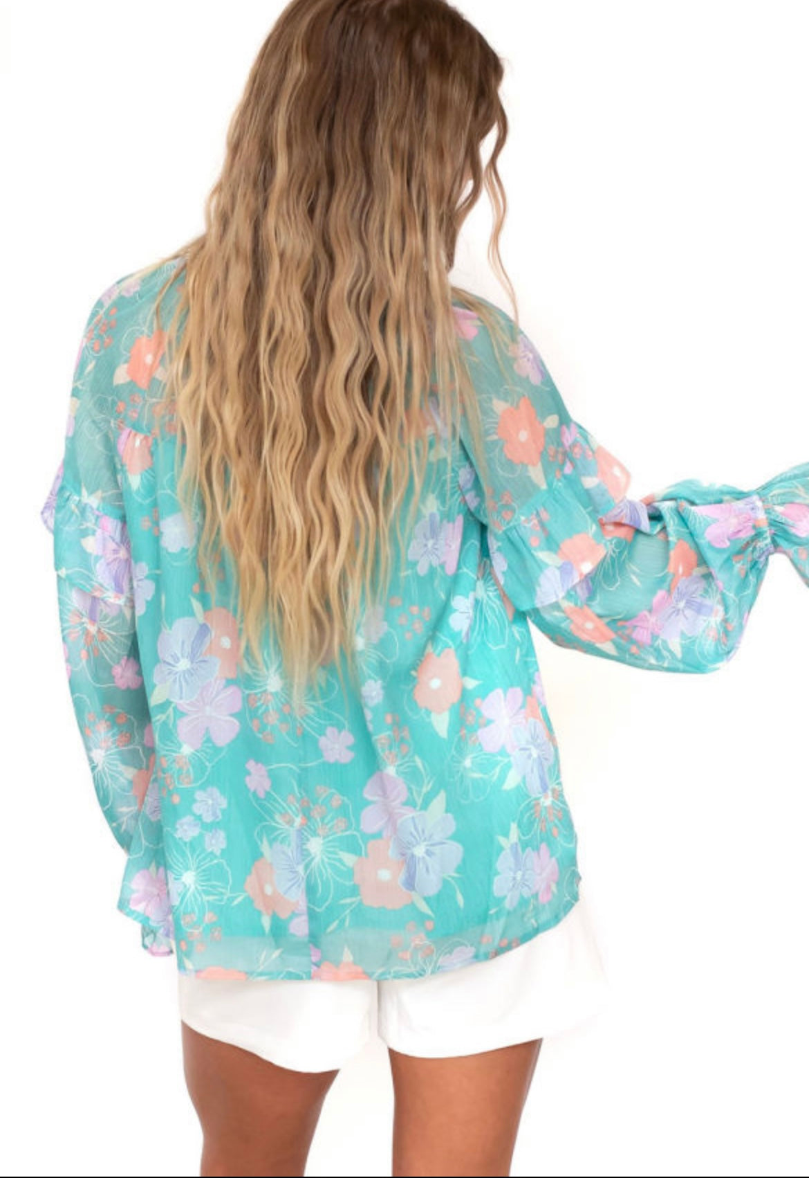 Blue floral puff sleeve blouse