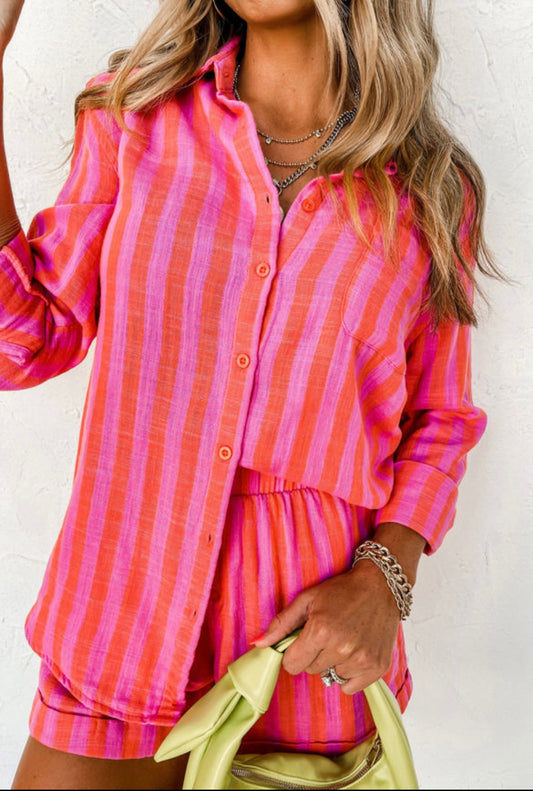 Striped collared shirt set