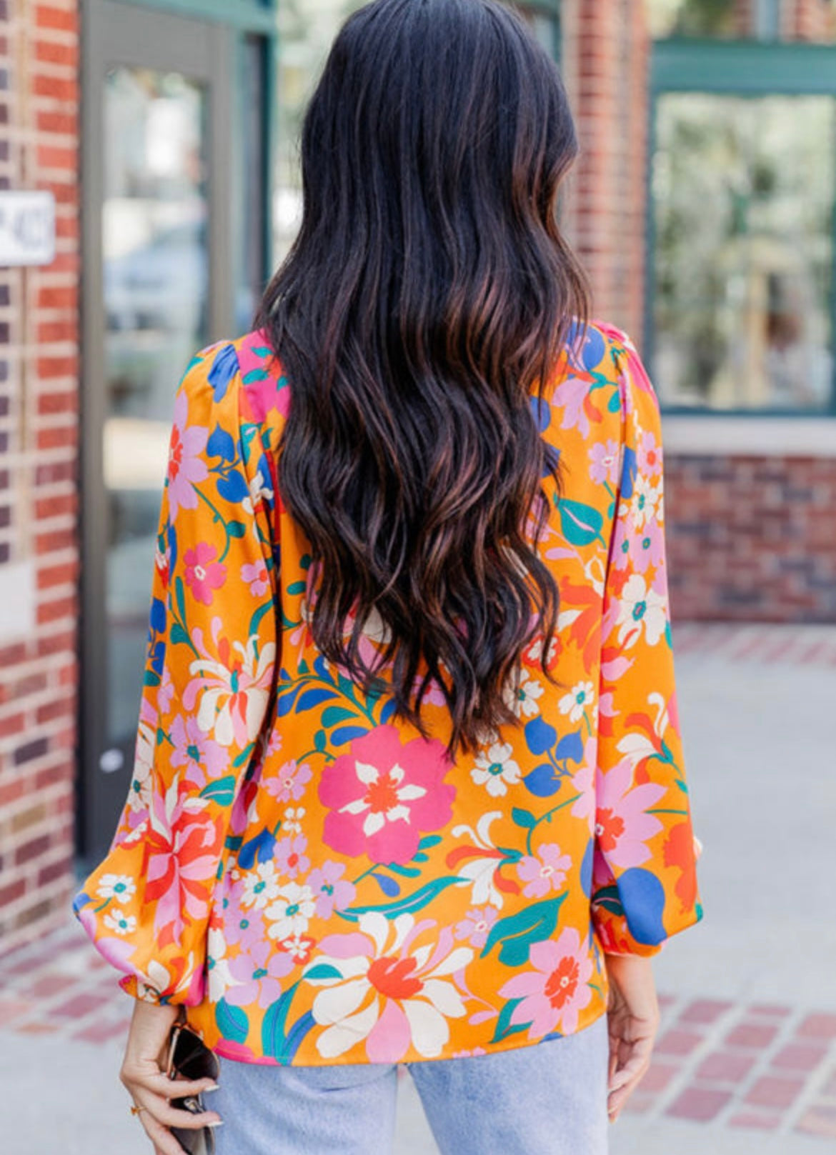 Floral bubble sleeve shirt