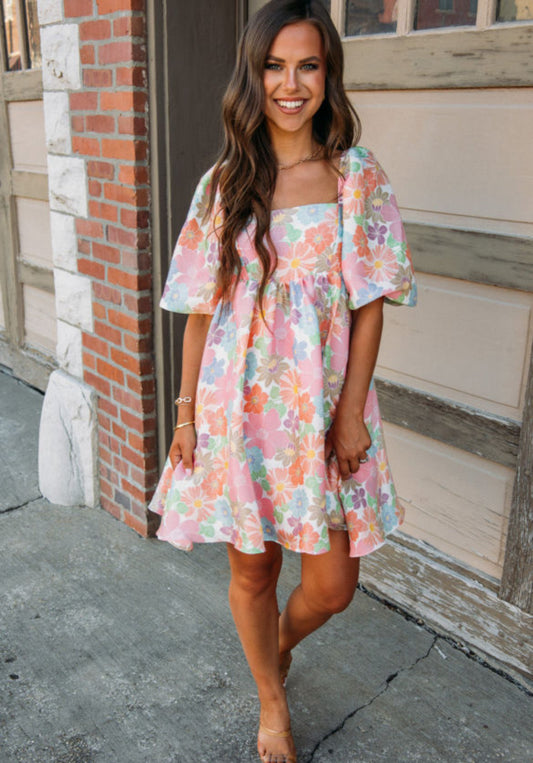 Square Neck Floral Dress