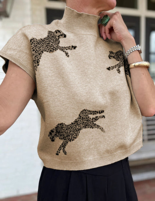 Cheetah short sleeve sweater