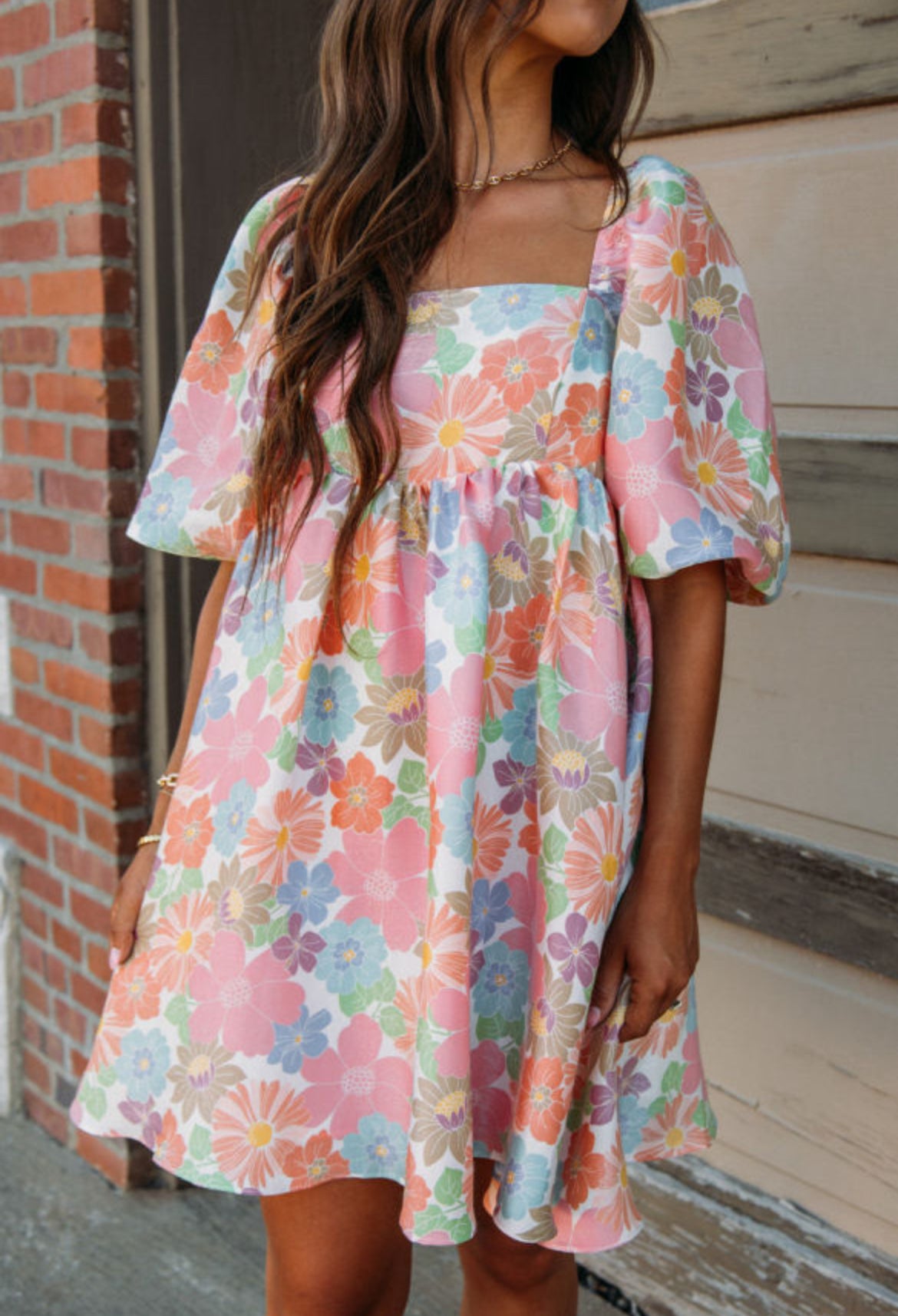 Square Neck Floral Dress