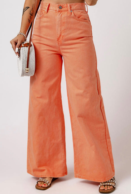 Orange acid wash high waisted jeans