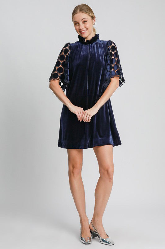 Umgee Lace Mock Neck Velvet Dress