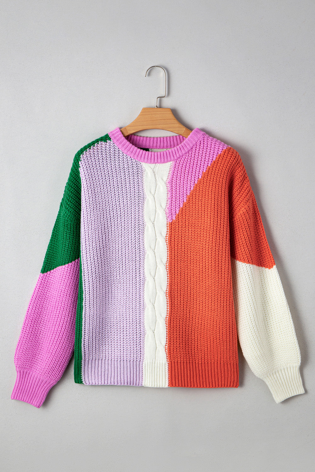 Desert Gold Color Block Textured Knit Drop Shoulder Loose Fit Sweater