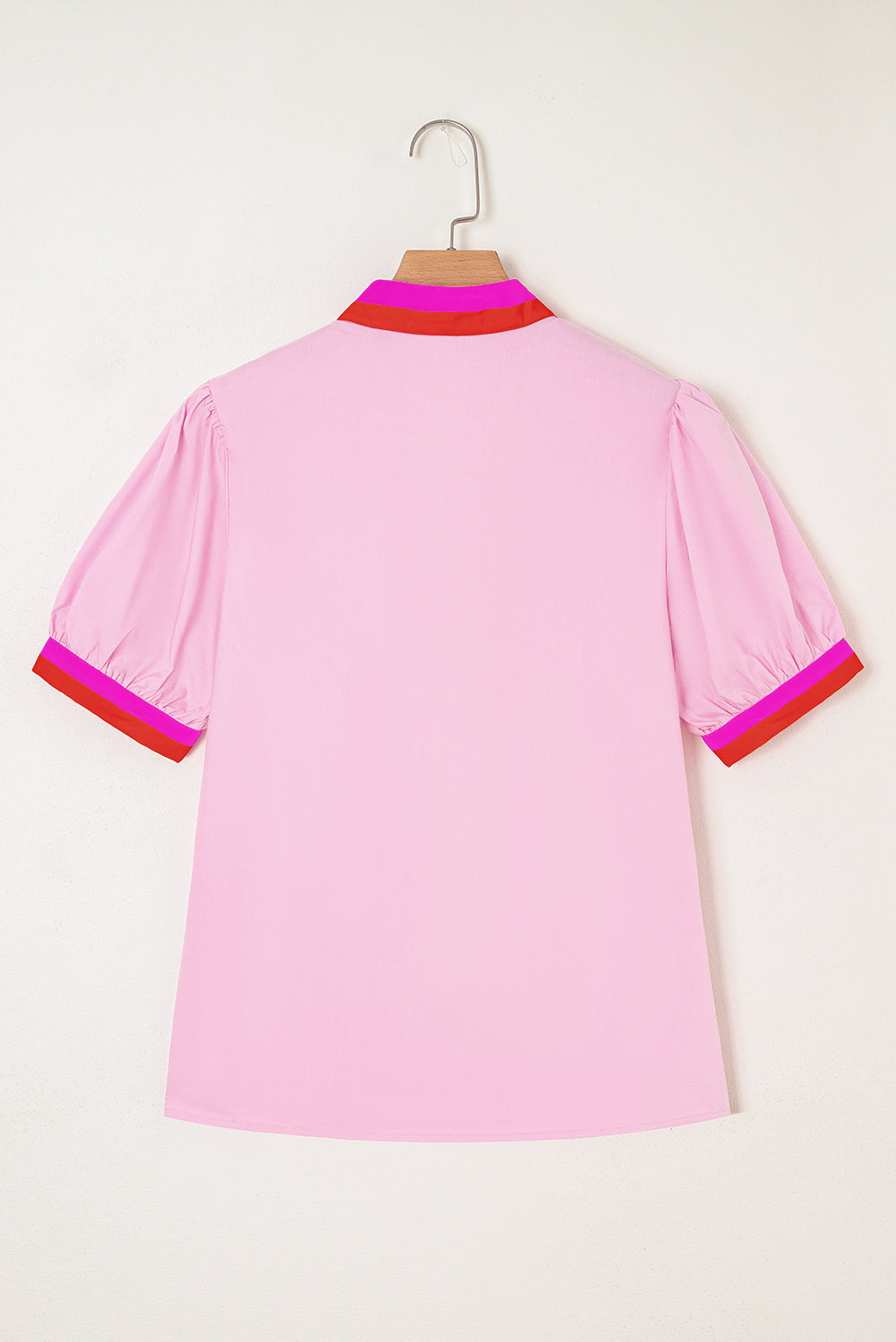 Pink Contrast Striped V Neck Blouse
