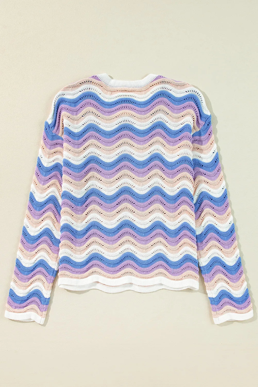 Contrast Wave Stripe Long Sleeve Sweater