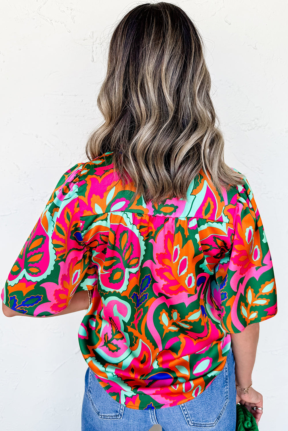 Rose Summer V Neck Short Sleeve Blouse