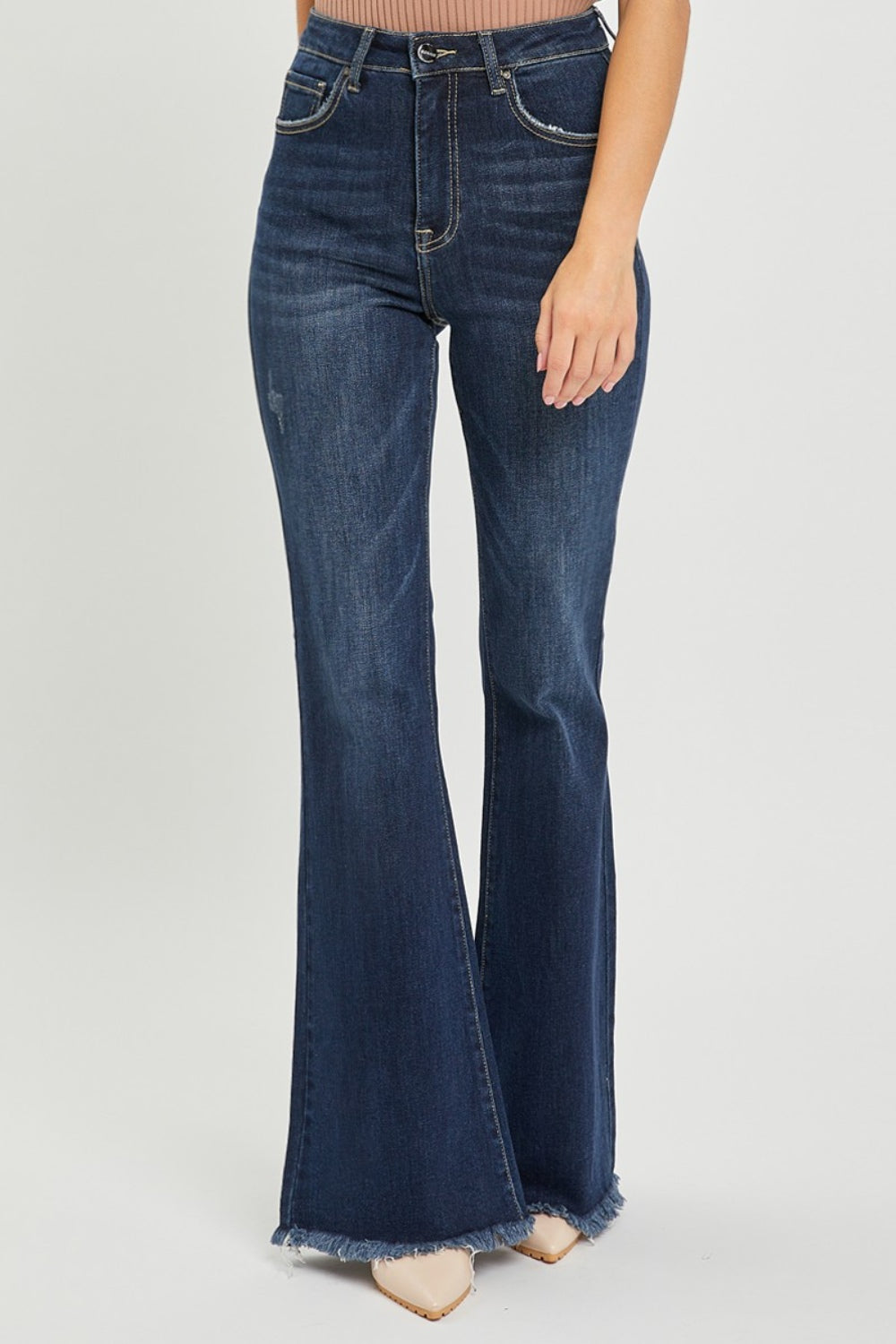 High Waist Raw Hem Flare Jeans