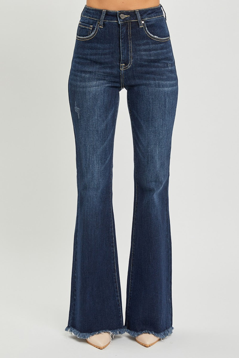 High Waist Raw Hem Flare Jeans