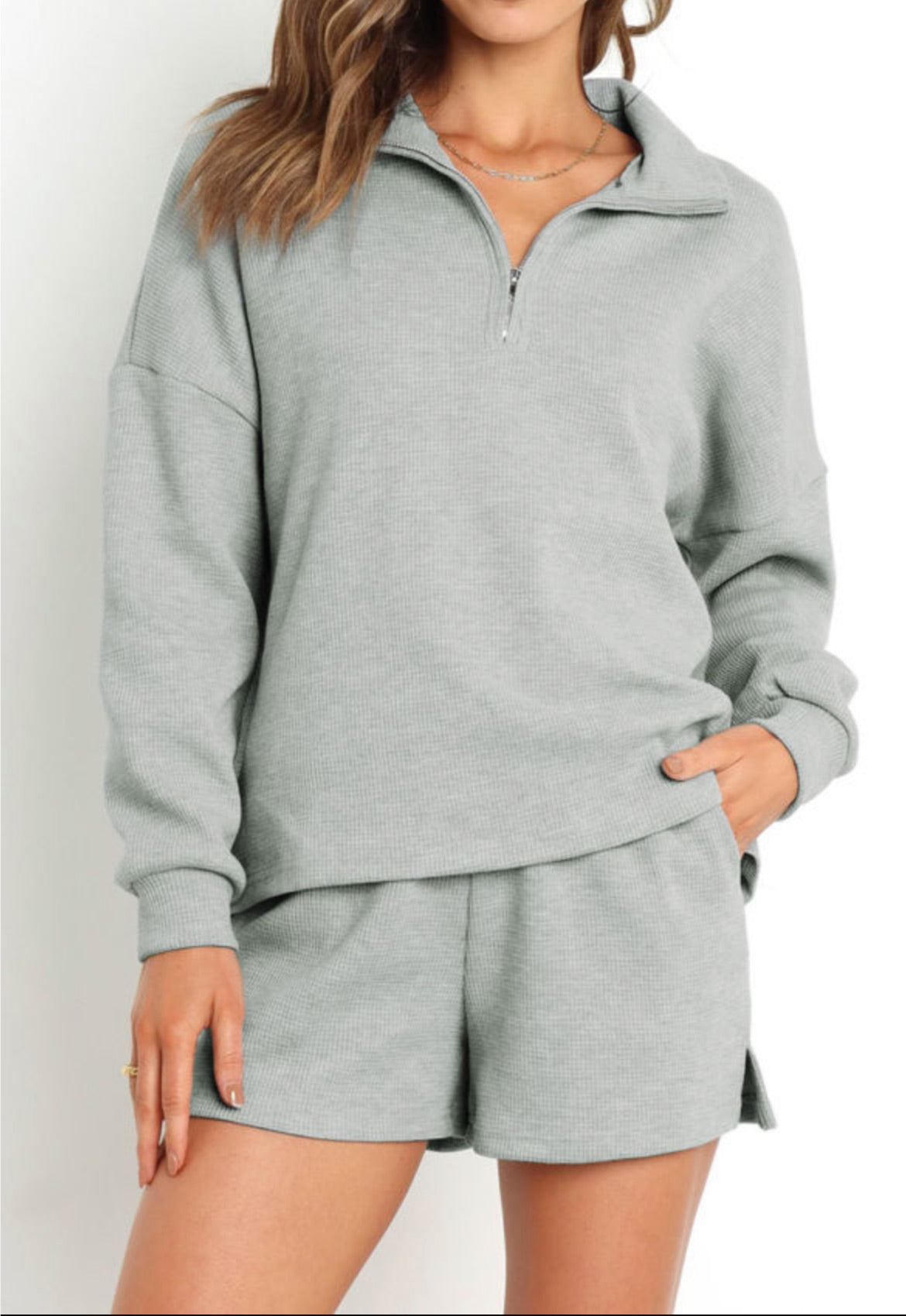 Zipper sweatshirt and shorts set