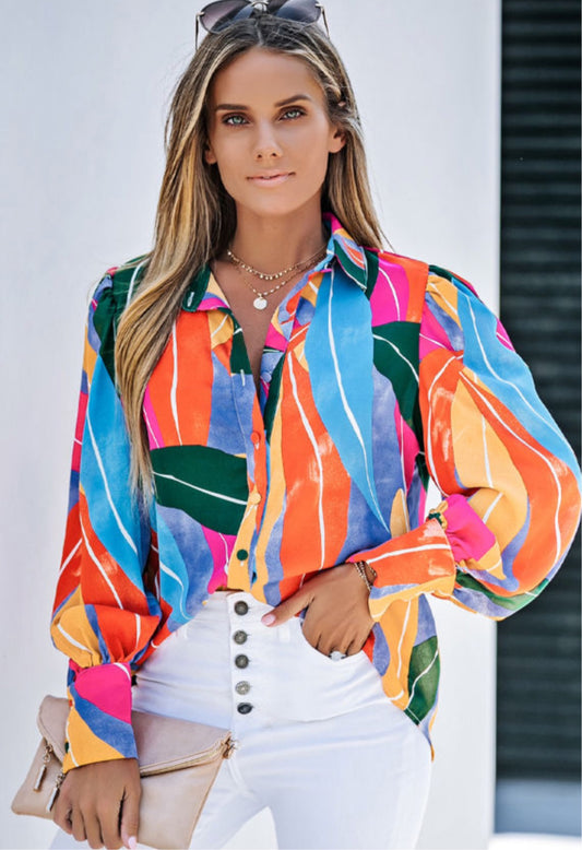 Colorful button up blouse