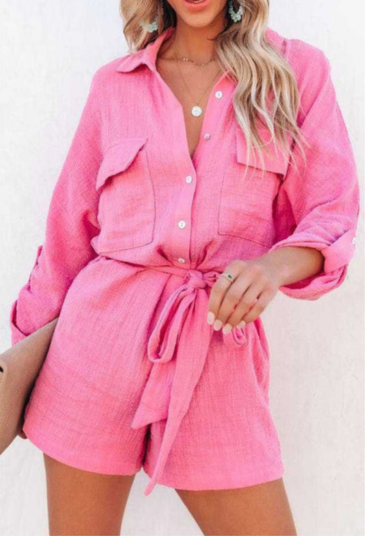 Belted pink romper