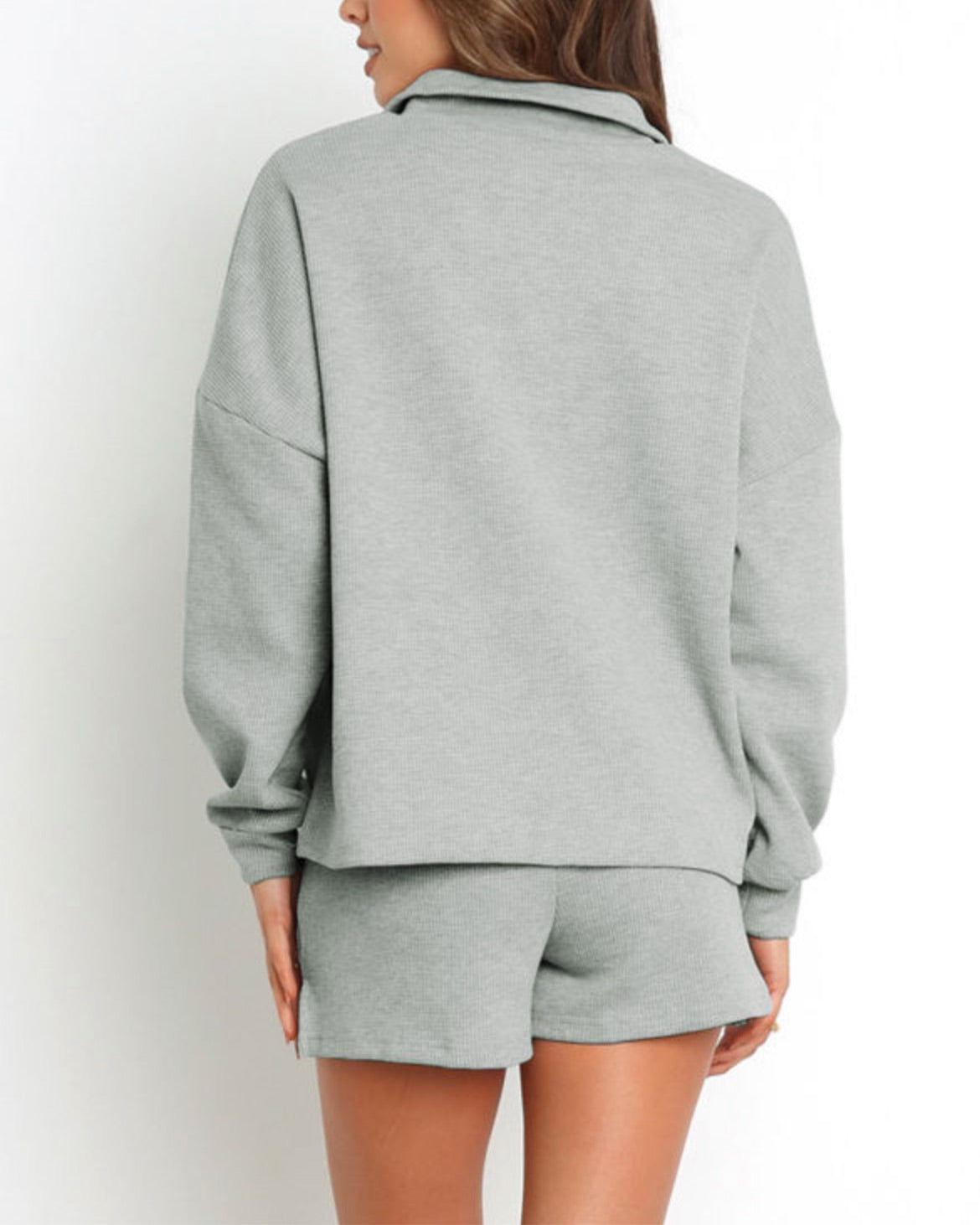 Zipper sweatshirt and shorts set