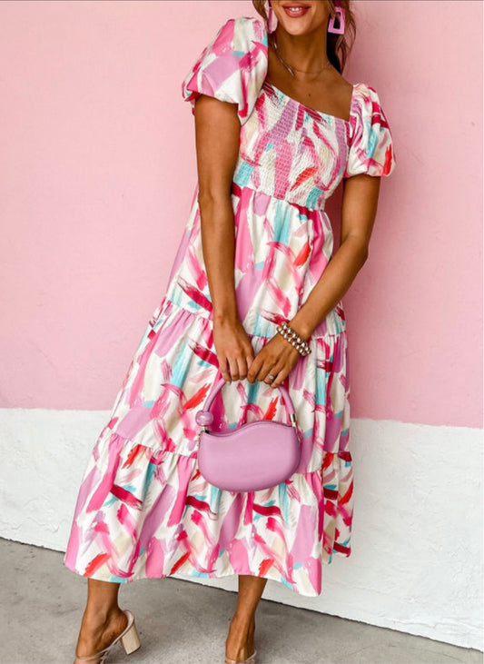 Pink brush strokes dress