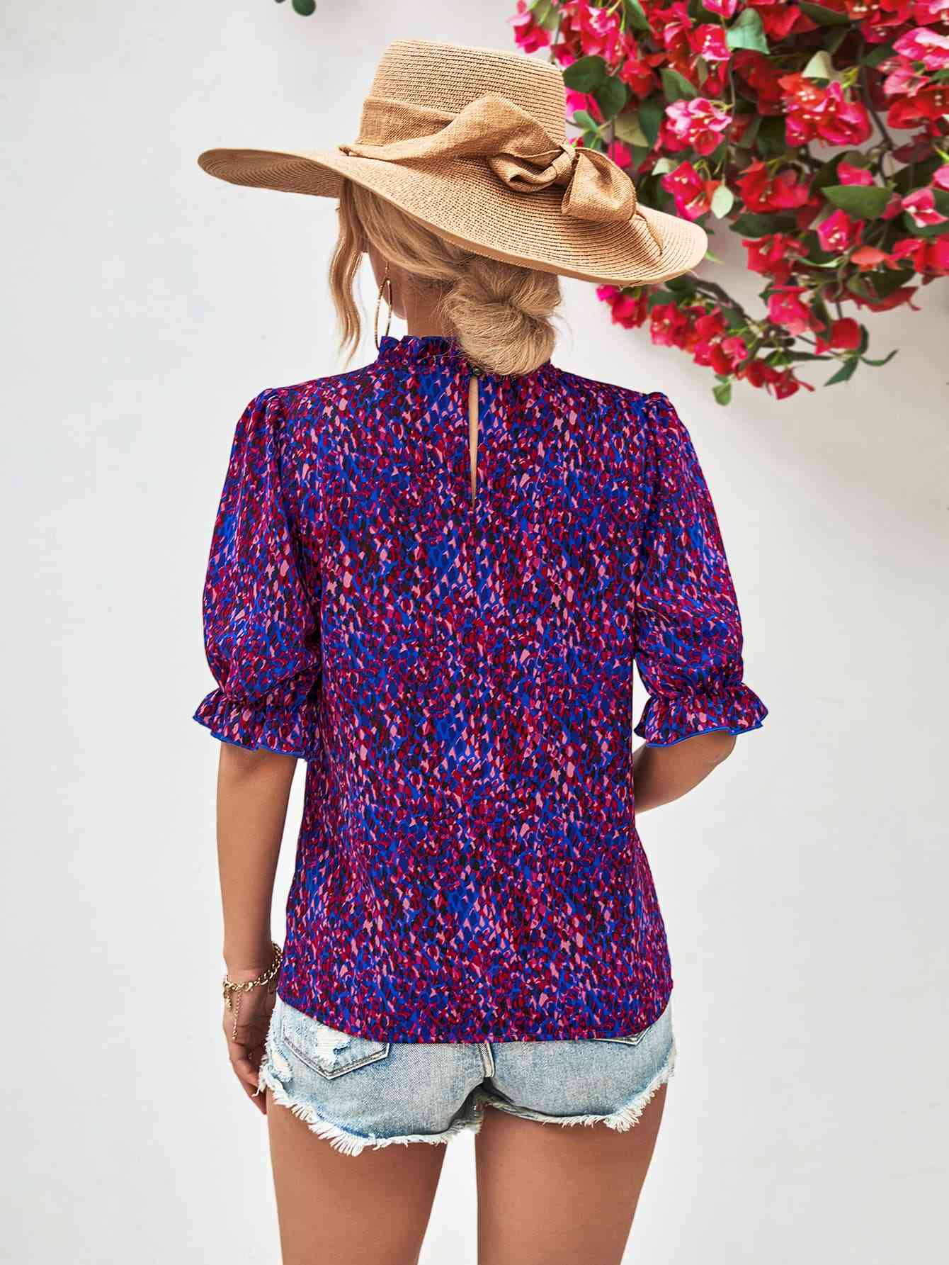 Printed Flounce Sleeve Blouse